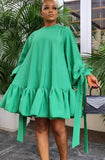 Casual A-line Puff Sleeve Round Neck Short