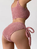 Pink Sexy Straps Sleeveless Solid Fleece Skinny Two Piece Shorts