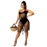 Crochet Knitted Hollow Tassel 2 Piece Bikinis Shorts Sets White Sexy Beach Summer Dress Bathing Suit Skirt