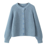 2025 New Women's Solid-Color Casual Fashion Coarse Knit Long-Sleeved Sweater Cardigan