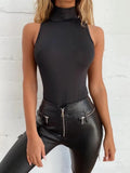 fitted bodysuit Sleeveless Fitted turtle neck style G-string cut drop