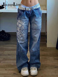 2022 Y2K Denim Cargo Pants High Waist Jeans Woman Fairy Baggy Low Rise Print Straight Trousers Women Clothing