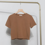 Real-Apamine Solid Short-Sleeved T-Shirt Burst Small Short Sweet Spicy Slim Slim Thin Collar Top