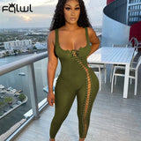 Bodycon Jumpsuits Women Summer 2021 Sleeveless Hollow Out Fitness One Piece Outfits Black Casual Bandage Jumpsuit