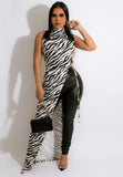Printed Sexy O-Neck Sleeveless Slit Irregular Maxi