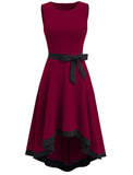 Vintage O-Neck Sleeveless Solid Bow A-line Midi