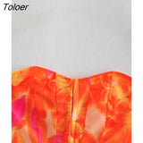 Women Sexy Strapless Floral Print Corset Style Buckle Up Smock Blouse Femme Back Elastic Y2K Shirt Chic BlusasTops