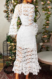 Elegant White Slim Lace V-neck Long