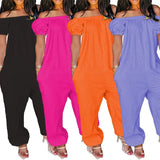 Size S-4xl Jumpsuit Women Elegance Wholesale Off Shoulder Solid Short Sleeve Loose Overalls One Piece Outfits