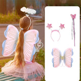 Butterfly Wing Set Sequin Star Cosplay Wings with Fairy Wand and Headband Costumes Props for Party Accessories-Outfit