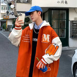 hooded jacket pure cotton cardigan spring and autumn ins baseball uniform men clothing contrasting color pocket jacket kpop-Outfit