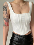 Summer Crop Tops Sexy Square Neck Tight Backless Short Top Sleeveless Tank Tops Women Casual Solid Color Basic Camisole-Outfit