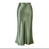 New Summer Satin High Waisted Silk Skirts Women 2021 Silk Office Female Basic A-line Skirt Chic Elegant Ladies
