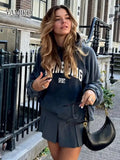 Black Hoodies Sweatshirt Women Letter Print Cotton Autumn Winter Sweatshirt 2024 Fashion High Street Loose Hooded Tops-Outfit