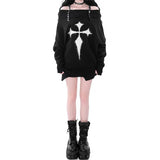 Desire Minority Cross Rivet Bare Shoulder Thin Knitted Sweater New Sexy Hot Girls Loose Blouse For Spring And Autumn-Outfit