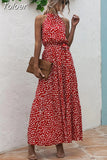 Long Dress Women Polka Dot Casual Beach Dresses Black Halter Strapless Yellow Sundress Vacation Dress Clothes For Women 319-0-Outfit