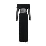 Autumn Famous Style Temperament Sexy Body Shoulder Mesh Stitching Dress