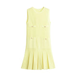 Spring Style Wide-Pleated Button Knitted Mini Dress 3859025-Outfit