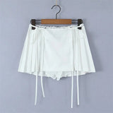 Women's Pleated Skirts High Waist Solid Color Pleated Folds Lace-up Mini Female Skirts 2024 Summer New Fashion 29L0704-Outfit