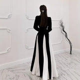 2025 New Women's Horn Sleeves Spliced Elegant Waist