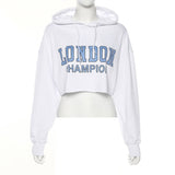 2022 Letters Printed Women's Cropped Hoodie Sweatshirt White Long Sleeve Oversized Hoodie Pullover Short Hooded Sweatshirt