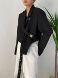Women Black Irregular Ribbon Short Big Size Blazer New Lapel Long Sleeve Jacket Fashion Tide Spring Autumn 2023