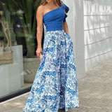 Two Piece Set Women Fashion Plus Size V-neck Top Printed Wide-leg Pants Suit Casual Two Piece Suit