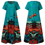 Dress Women Patchwork Floral Printed Sundress VONDA 2021 Women's Autumn Stylish Robe Female Cotton Linen Dress