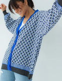 Casual Line With Print V Neck Long Sleeve Cardigan