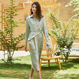 Irregular Tunic Shirt Dress For Women Lapel Long Sleeve High Waist Lace Up Midi Dresses Female Fashion 2020