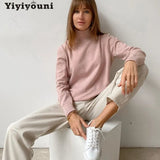WOTWOY Casual Turtleneck Sweater Women Autumn Winter Basic Long Sleeve Knitted Pullovers Women Oversized Solid Sweater