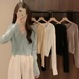 Women's Thin Outer Summer 2025 New Long-Sleeved V-Neck Coat Sunscreen Short Knitted Early Autumn Coat