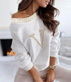 White Beading Long Sleeves Loose