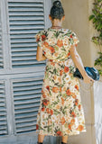 Printed Sweet V-neck Short Sleeves Floral Print Long