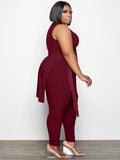 Side Slit Long Shirt and Pants Plus Size 2 Piece