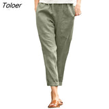 Ankle Length Cropped Pants Women Solid Color Casual Trousers Comfortable Breathable Lady Pants Elegant All-Match
