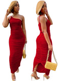 One Shoulder Pleated Long Party