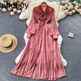 Beach Red Maxi Dress Women Elegant Hollow Out Korean Holiday Split Dress Female Casual Long Sleeve Fairy Party