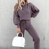 Tracksuit 2 Piece Sets Autumn Solid Fashion Casual Outfits Long Sleeve Tops High Waist Bandage Pants Oversized