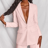 Autumn Solid Women Jacket Breasted Pant Sets Two Piece Suit Wide Leg Pants Ladies Blazer Suits Elegant Normal Clothing-Outfit