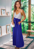 Printed Sweet V-neck Sleeveless Stripe Belted Maxi