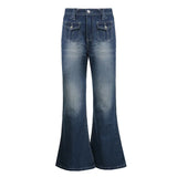 Punk Vintage Low Rise Flared Jeans with Pockets Goth Streetwear Full Length Blue woman jeans Y2K Retro Chic Pants Fall-Outfit