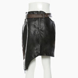 New Personality Irregular Splicing Niche Wear Rope Leather Clothes Two-Piece Skirt