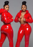 Casual PU Leather Long Sleeve With Hood Short