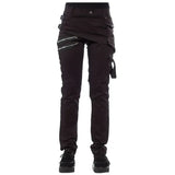 Women Solid Long Pants Pockets Zipper Slim Fit Casual Regular Button Mid Waist Splice Rivet Straight Trousers Autumn 2023-Outfit