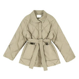 Winter Cotton Padded Coats Women Single-breasted Lace-up Female Chic All-Match Parkas Turn-down Collar Jackets Office