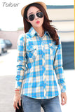 Casual Button Down Lapel Neck Plaids Checks Flannel Shirts Women Long Sleeve Tops Blouse Free