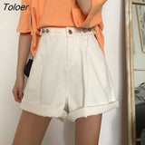 Women Summer Denim Wide-leg Buttons Vintage Washed High-waist Solid A-line Loose All-match Womens BF Ulzzang Slim