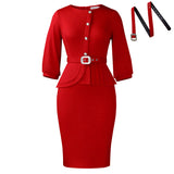 New Elegant Elastic Body Repair Collared High-Waisted Temperament With Hips Solid-Colored
