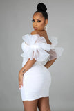 Sexy Puffed Lace Short Sleeve Off Shoulder Bodycon